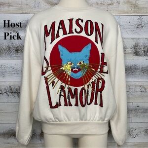 Gucci Ivory Cat Sequin Sweatshirt Top Size XS 562199 Logo 80s Feline Glamoratti